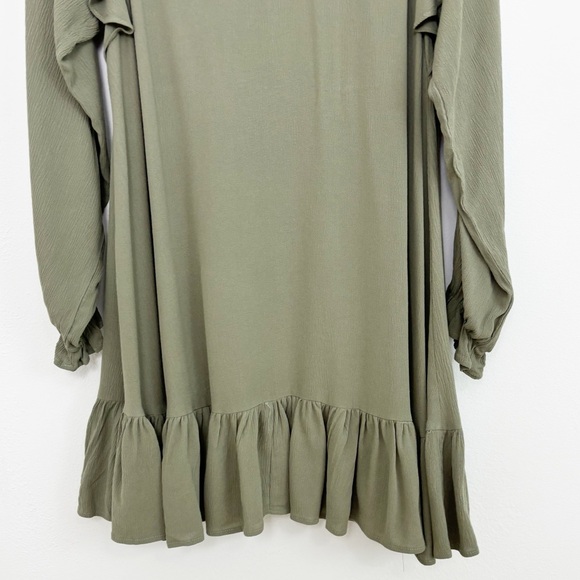Easel Boho Green Olive Ruffle Long Sleeves Midi Dress Size Large - Picture 9 of 11